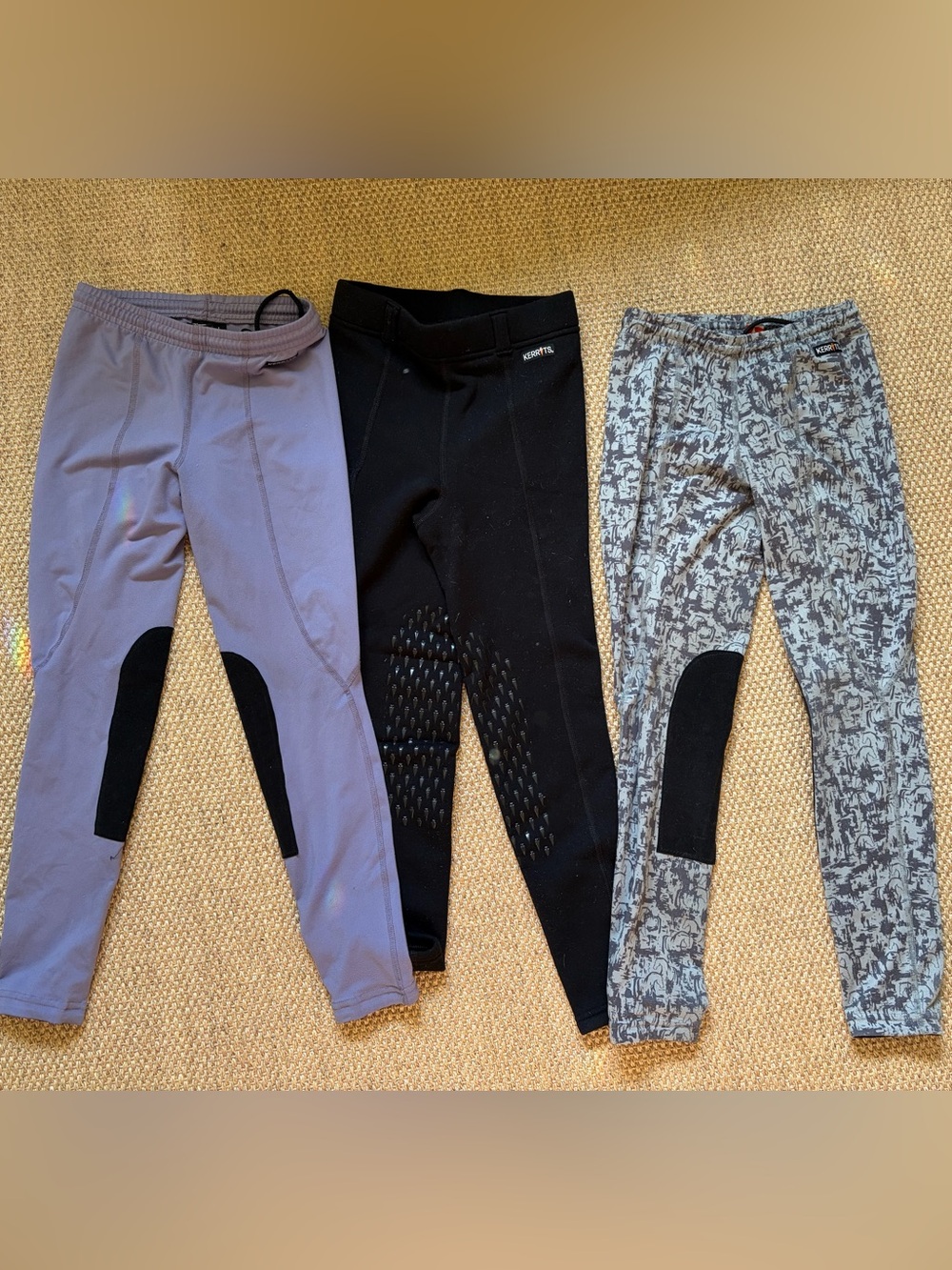 Kerrits Kids Black, Lavender & Gray Riding pull on breeches Trio